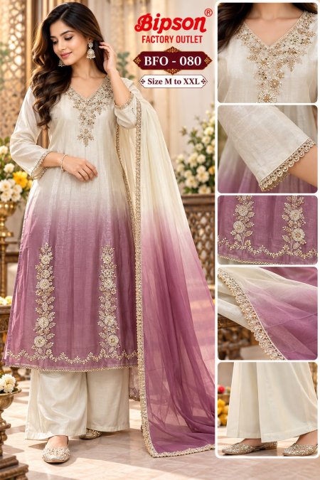 White Multi Bfo 080 By Bipson Shaded Shimmer Readymade Suits
